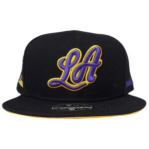 LA Lakers Mitchell & Ness NBA Fitted 7 7/8 Flatbill Hat Cap‎ 3D Logo Black NWT